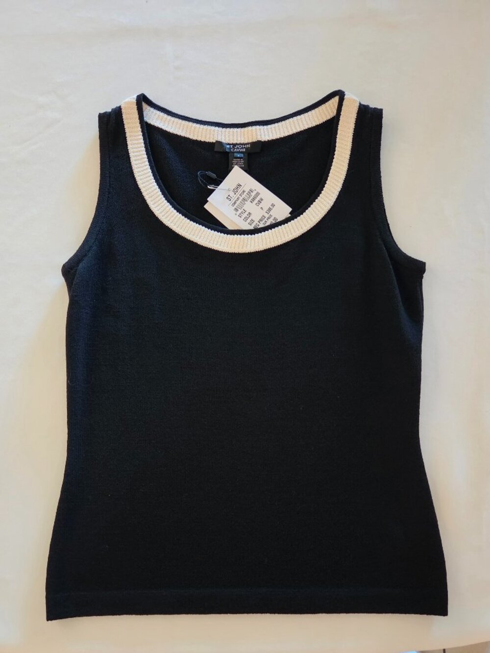 ST.JOHN women's knit top black-white trim NWT
